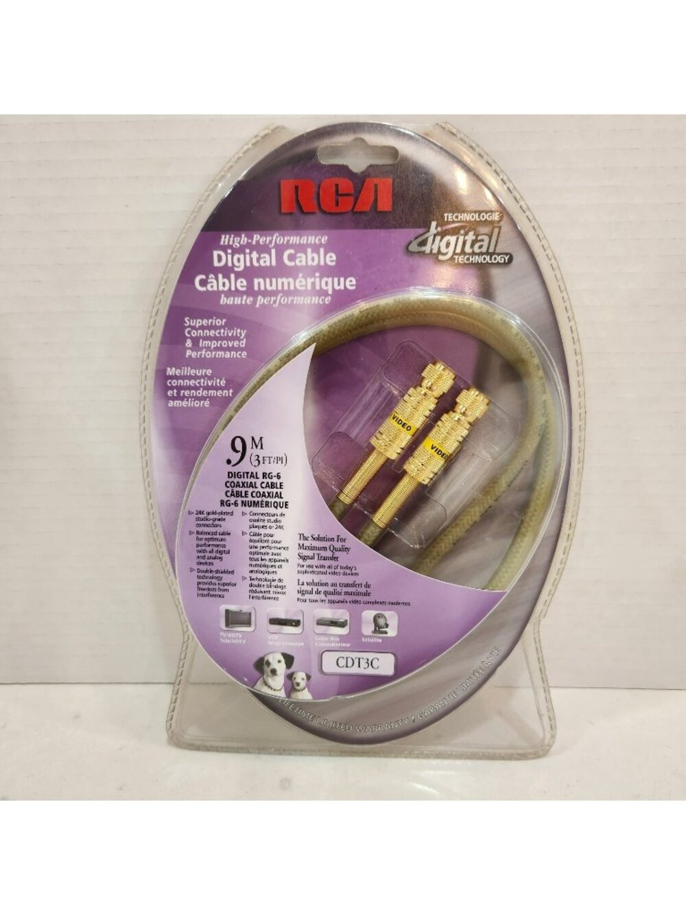 RCA Digital Audio Coaxial Cable 3ft RG-6 24K Gold Plated High Performance
